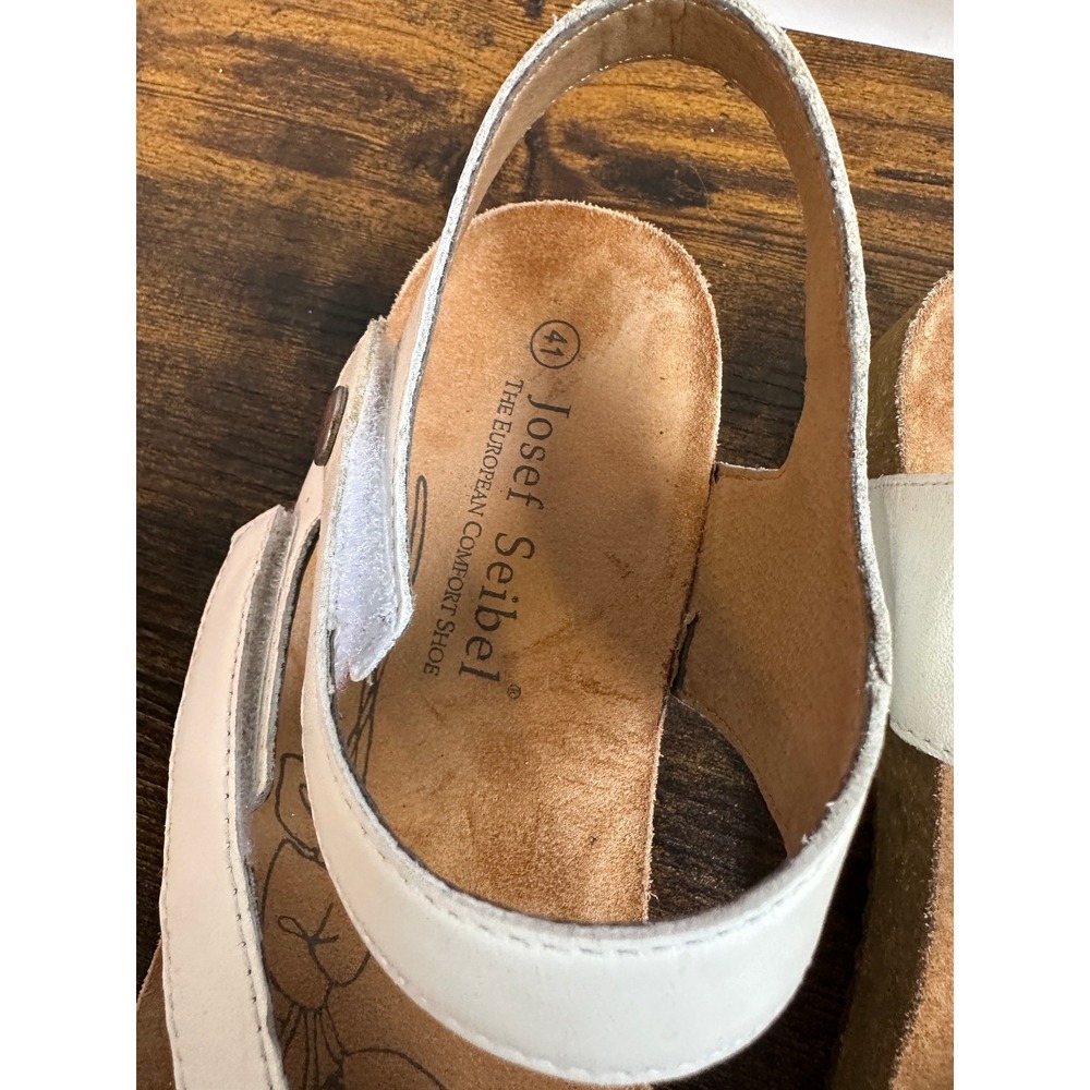 Josef Seibel Tonga 25 Women's Sandals White Leather Tan Cork Size 41 US 10 -10.5 - Picture 7 of 11